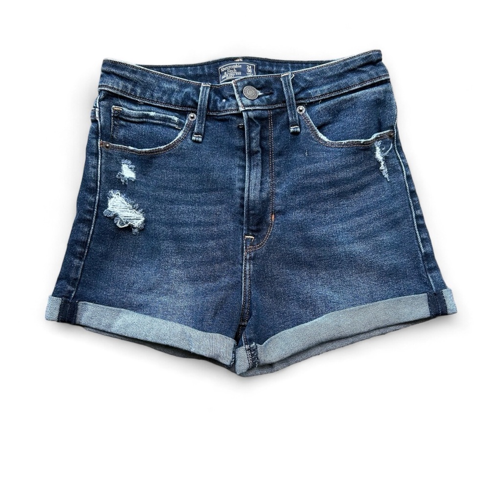 Abercrombie & Fitch Simone High Rise Short Blue Jean Denim cuffed hem size 00